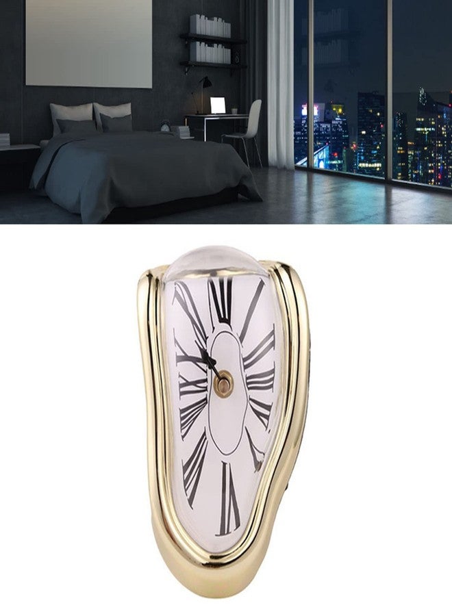 CHEOTIME Silent Melting Clock, Antique Retro Melted Clock Surrealism Dripping Clock, Funny Creative Gift Shelf Clock for Home Kitchen Office Desk Table (Gold) - Image 4